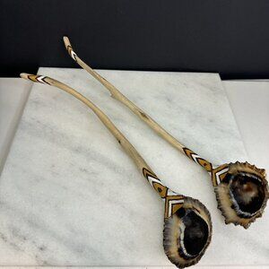 Two spoons with driftwood Handel and oyster shells hand painted Unique